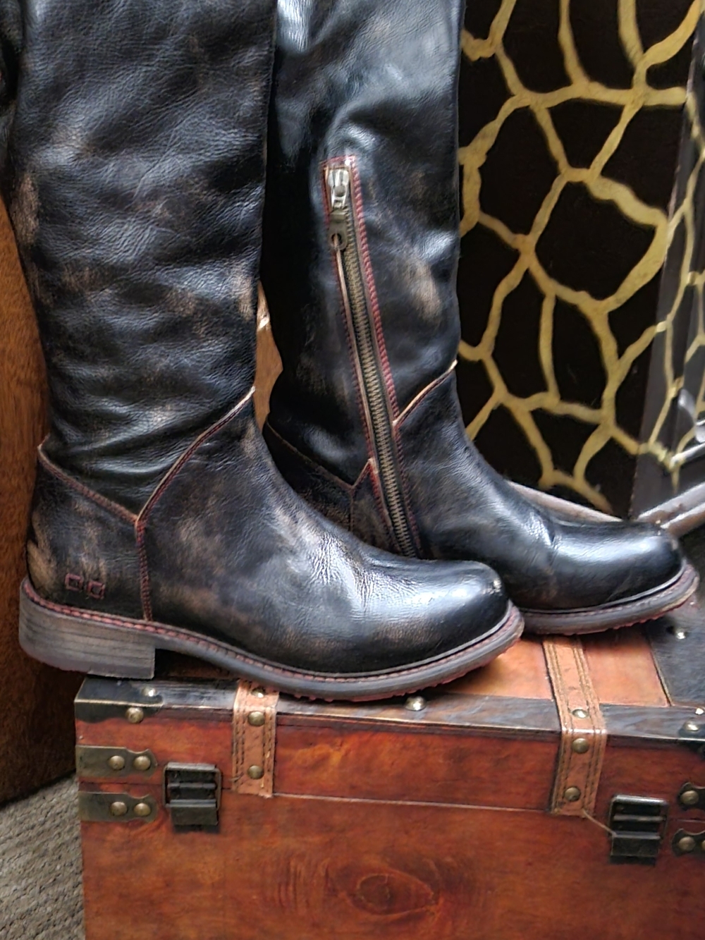 Bed Stu Black Leather Knee-High Zip Riding Boots